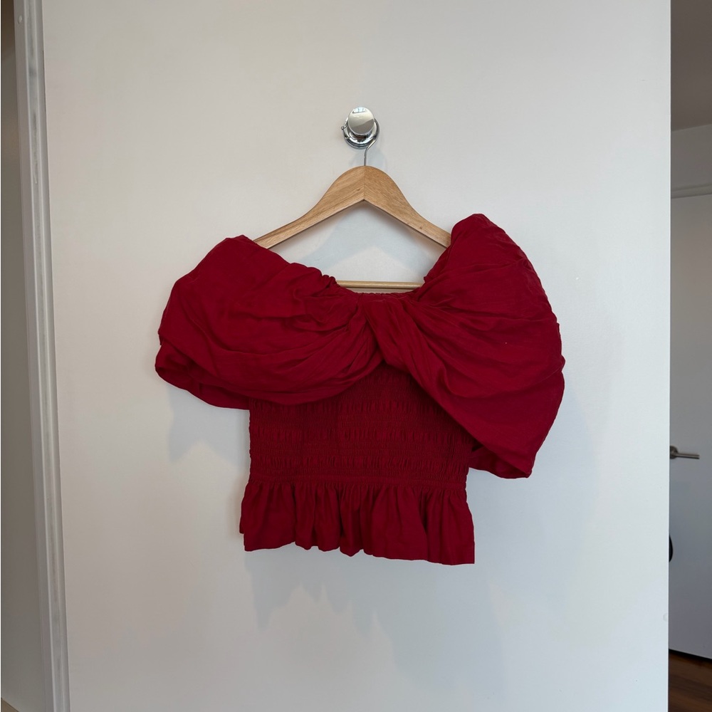 Sea New York Red Off-Shoulder Puff Sleeve Blouse